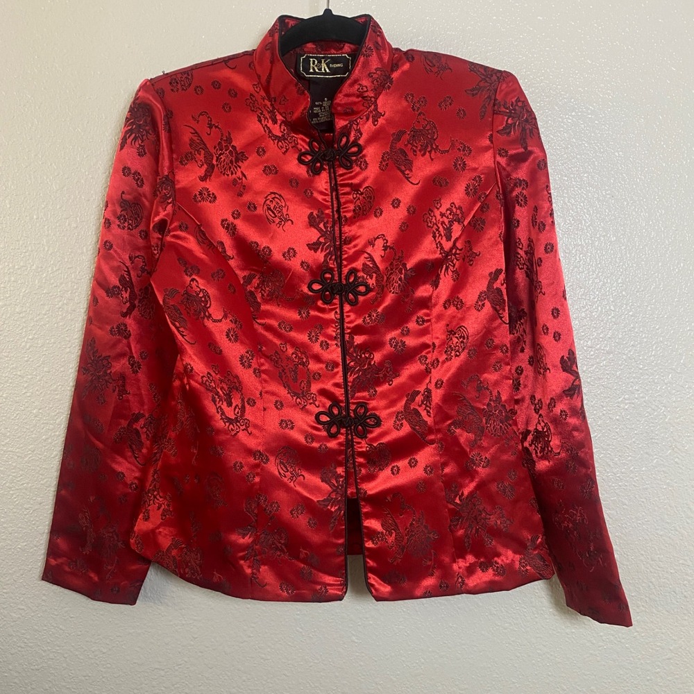 Red Asian Inspired Jacket Size 6 Satin Dark Feminine Whimsigoth Embroidered